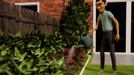 animatie afbeelding iemand die tuis sproeit